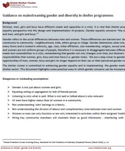 Guidance on Mainstreaming Gender and Diversity in Shelter Programmes