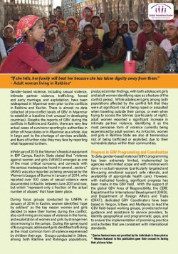 This document provides an overview of gender-based violence (GBV) in Myanmar. It looks at progress in GBV programming and coordination and provides recommendations for action against GBV.