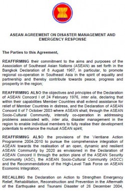 The ASEAN Agreement on Disaster Management and Emergency Response (AADMER) is a regional framework for cooperation, coordination, technical assistance, and resource mobilisation in all aspects of disaster management. AADMER provides the guidelines for effective mechanisms to achieve substantial reduction of disaster losses in lives and in the social, economic, and environmental assets, and to jointly respond to disaster emergencies through concerted national efforts and intensified regional and international cooperation.