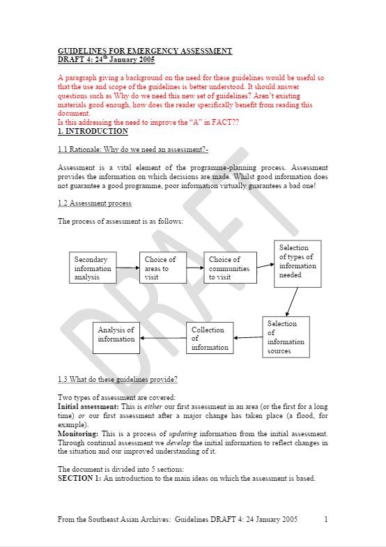Guidelines for emergency assessment - January 2005 - IFRC References
