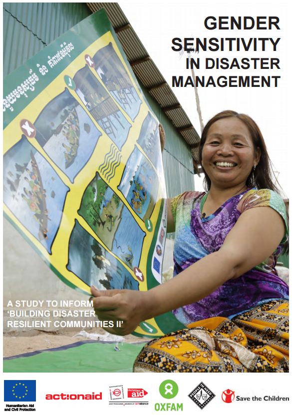 This study was undertaken to assess the outcomes of the ‘Building Disaster Resilient Communities II’ project in Cambodia, funded by the European Commission Humanitarian Aid and Civil Protection Office (ECHO) and co-funded by Disaster Risk Reduction consortium members between April 2014 and December 2015. 
The study focuses on disaster management in Cambodia through a gender lens using Participation Action Research (PAR) methods to engage with local actors. It also includes a gender audit of key disaster risk reduction (DRR) guidelines, relevant policies and other key materials.