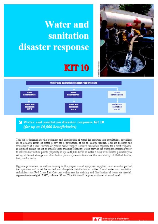IFRC Sheets for Disaster Response Kits: Kit 10 (for 10,000 beneficiaries) - Guidelines