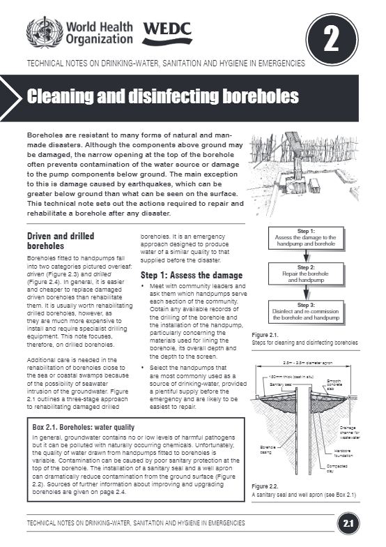 WEDC Technical Notes #2: Cleaning and Disinfecting Boreholes - Water
