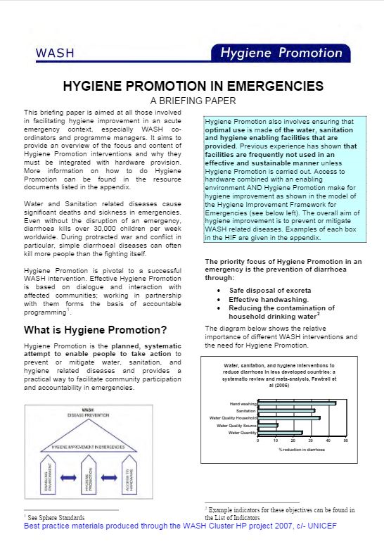Unicef WASH Cluster 2007: Hygiene Promotion in Emergencies - Hygiene