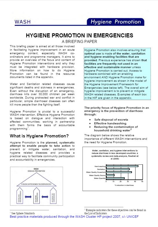 Unicef WASH Cluster 2007: Hygiene Promotion in Emergencies - Hygiene