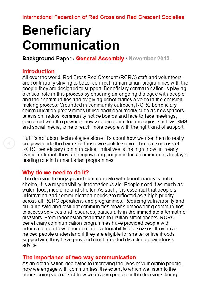 Beneficiary Communication Background paper for the workshop 2013 - Community Engagement