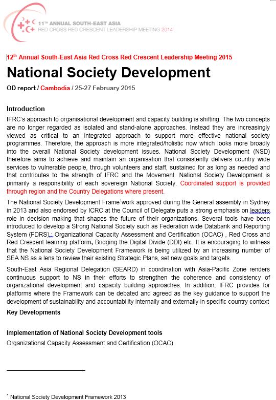 Report on National Society Development - Southeast Asia Youth reporting to Leadership meeting 2015 in Cambodia - Youth highlights