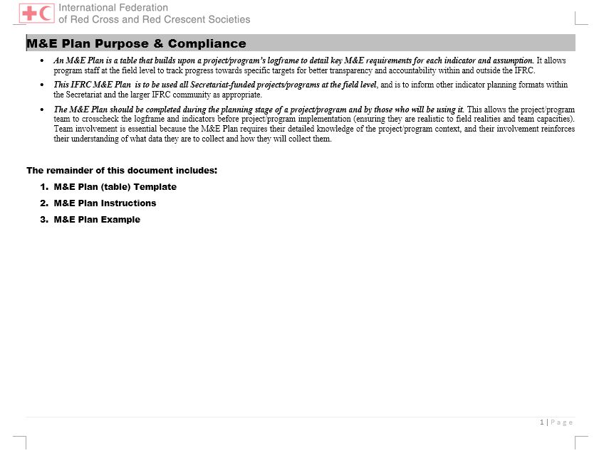 Monitoring and Evaluation Plan (Template) - Planning Monitoring Evaluation Reporting