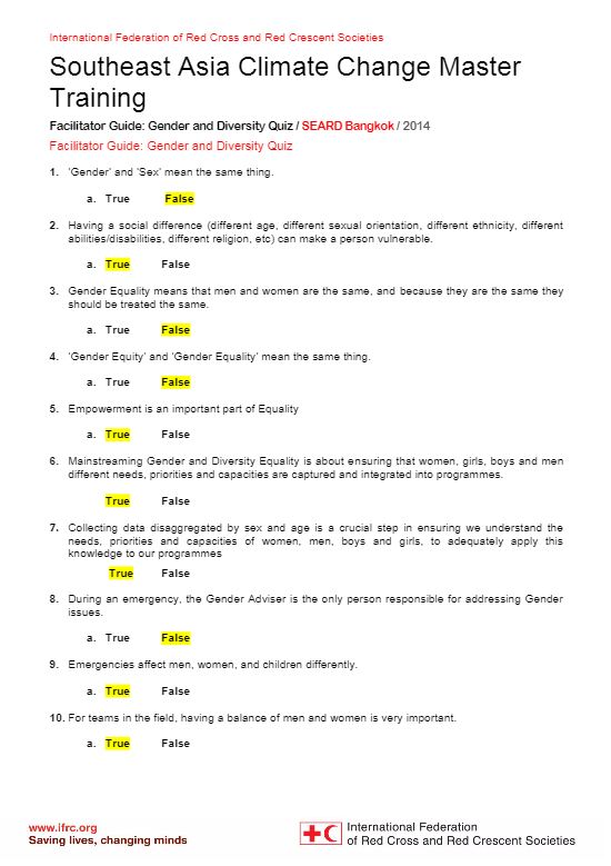 Quiz: Facilitator Guide - Session 11 - Climate change adaptation training kit 2016