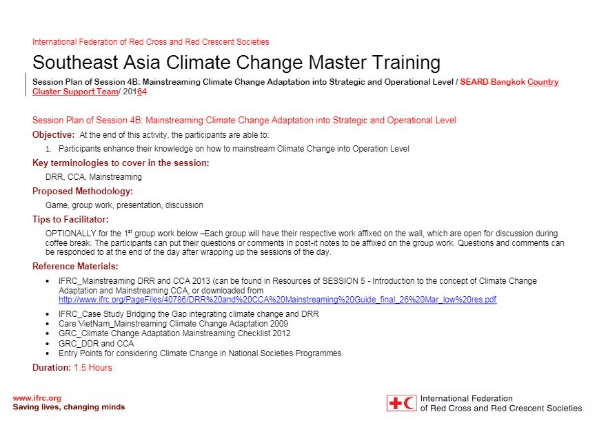 Session plan - Session 4B - Climate change adaptation training kit 2016