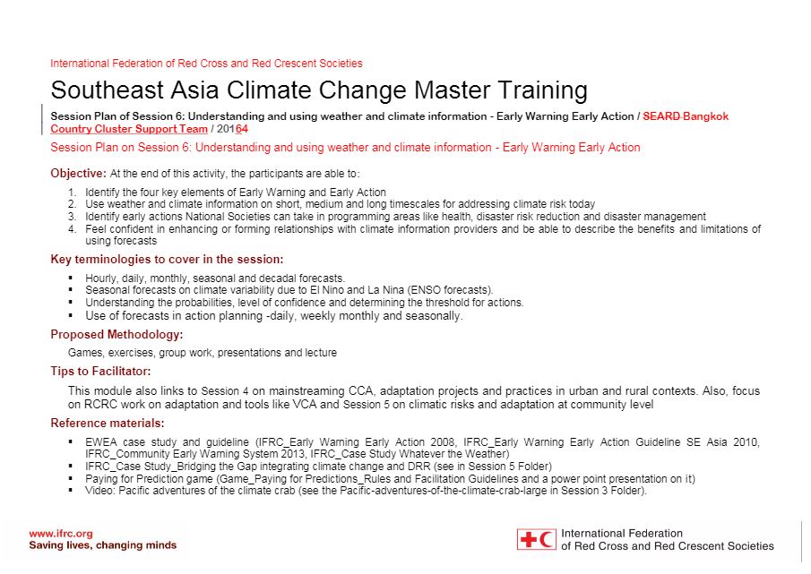 Session plan - Session 6 - Climate change adaptation training kit 2016