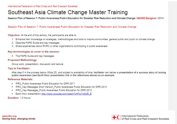 Session plan - Session 7 - Climate change adaptation training kit 2016