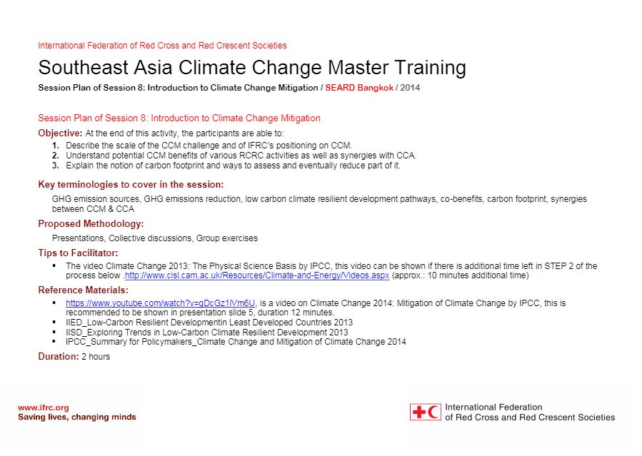 Session plan - Session 8 - Climate change adaptation training kit 2016
