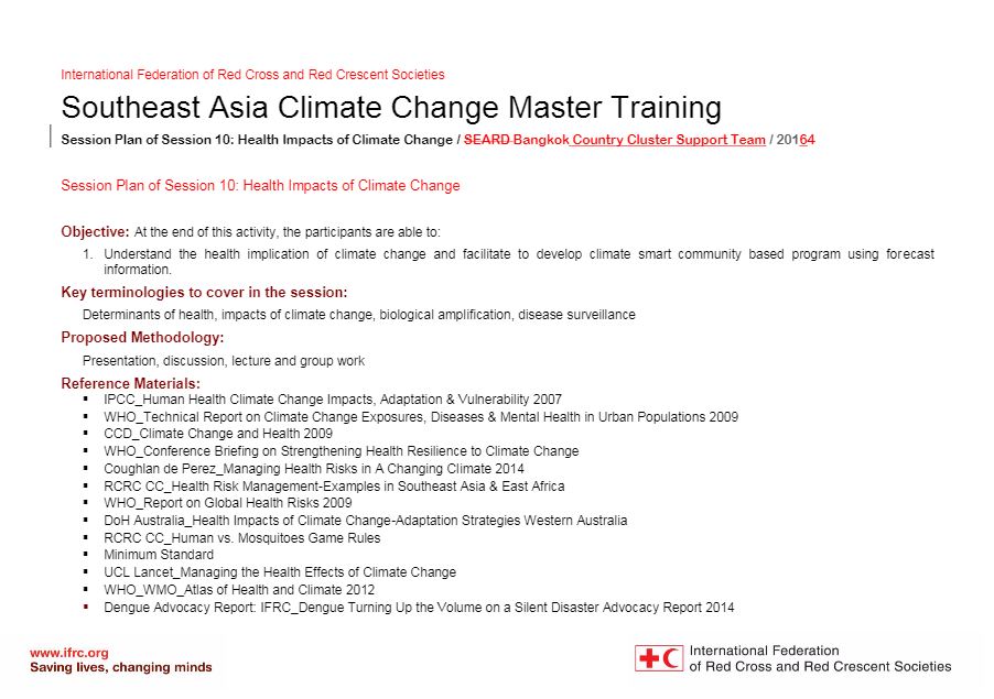 Session plan - Session 10 - Climate change adaptation training kit 2016