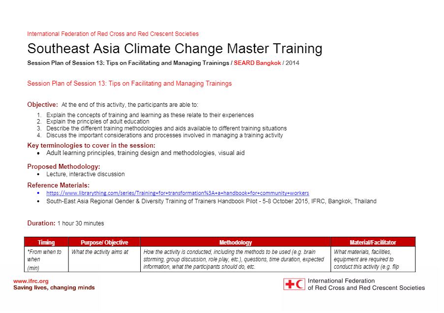 Session plan - Session 13 - Climate change adaptation training kit 2016