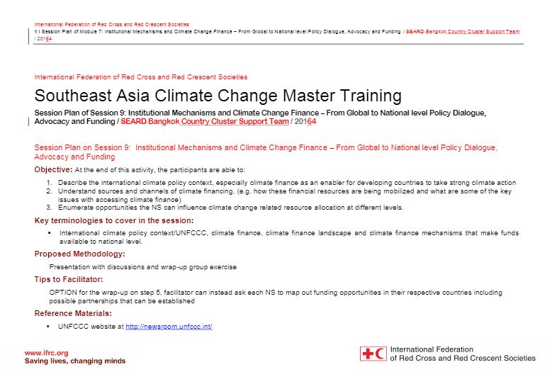Session plan - Session 9 - Climate change adaptation training kit 2016