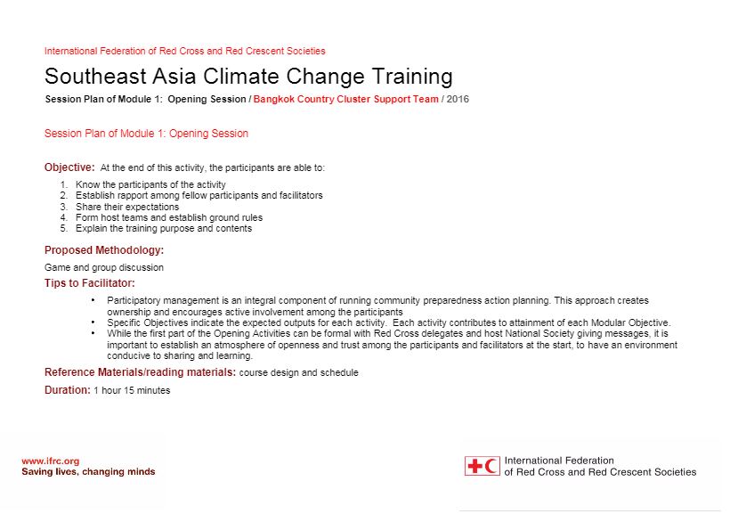 Session plan - Introduction - Climate change adaptation training kit 2016