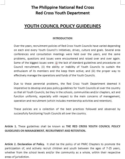 Youth Policy - Philippine Red Cross