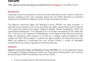 TOR for Regional Community Safety and Resilience Forum (RCSRF)