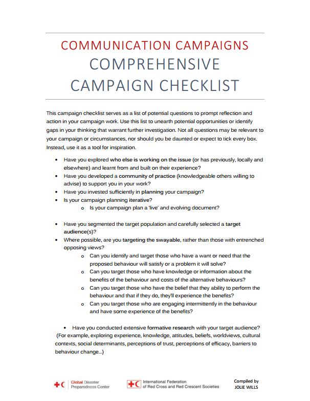 Communication campaign - checklist - Humanitarian Diplomacy and Advocacy