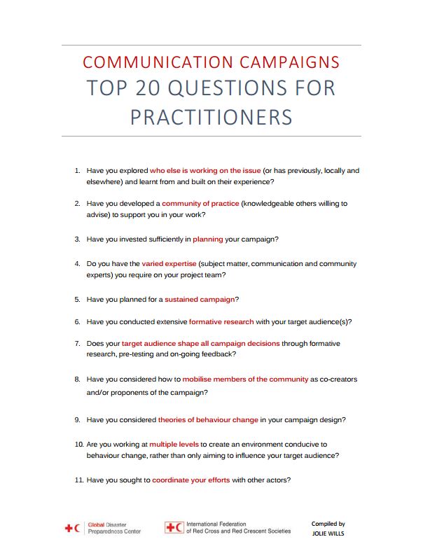 Communication campaign - top 20 questions for practitioners - Humanitarian Diplomacy and Advocacy