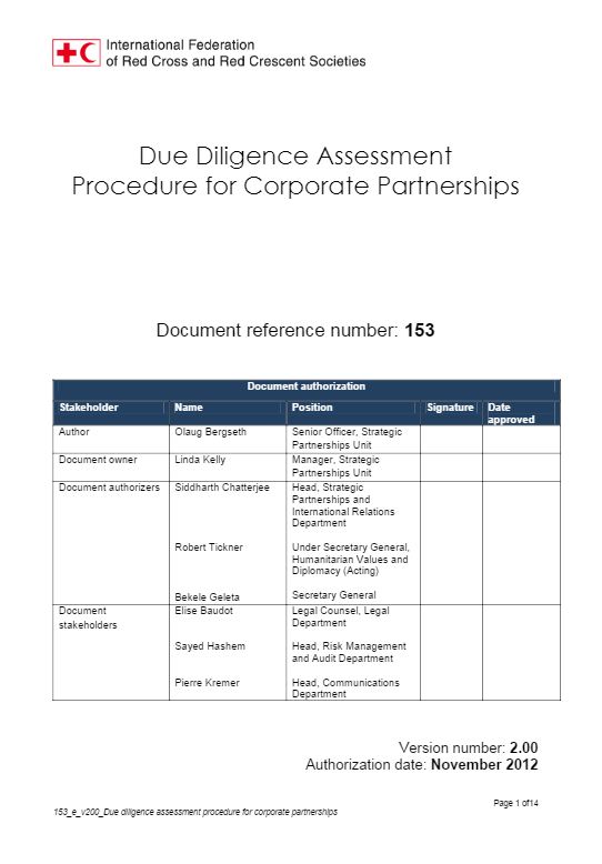 Due diligence assessment procedure for corporate partnership