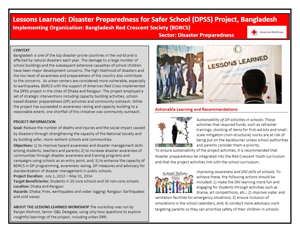 Lessons Learned - Disaster Preparedness for Safer School Project in Bangladesh - School Based Risk Reduction