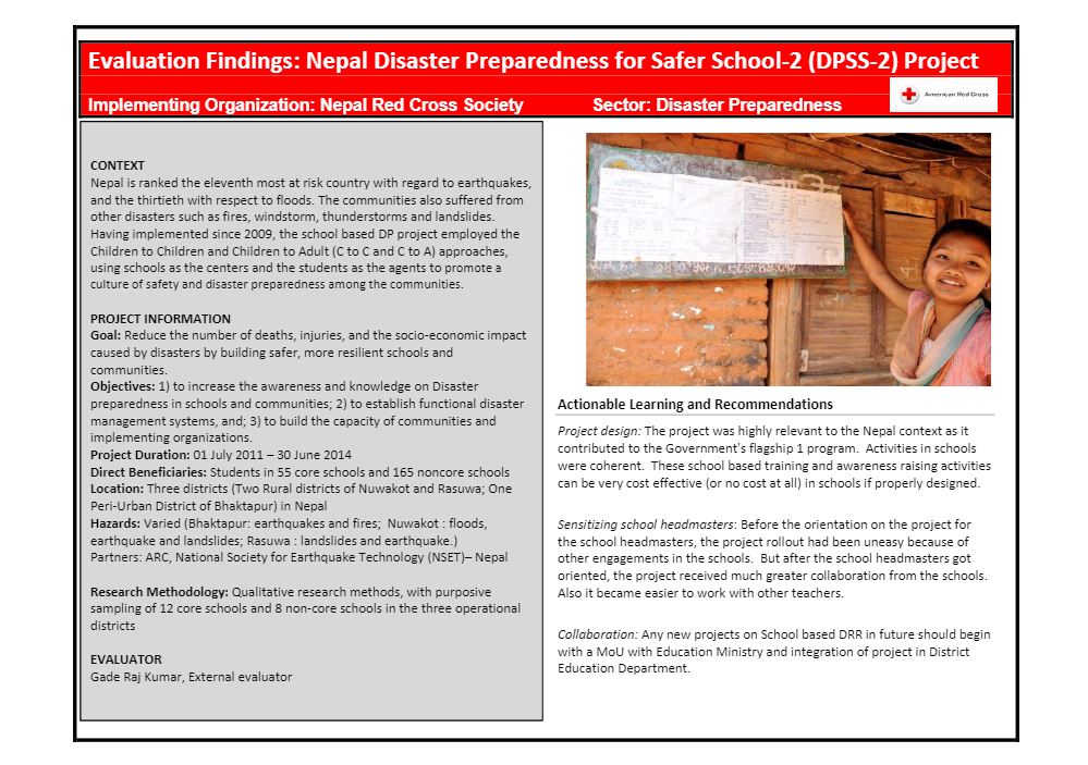 Evaluation Findings [brief] - Disaster Preparedness for Safer Schools Project, Nepal - School Based Risk Reduction