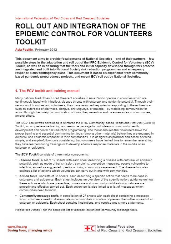 Important Note on Rollout and Integration of the Epidemic Control for Volunteers Toolkit, February 2012 - Epidemic Control for Volunteers (ECV)