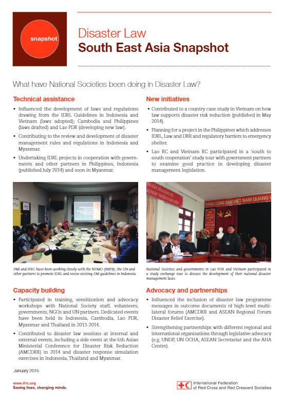 Disaster Law South East Asia Snapshot January 2015 - Disaster Law