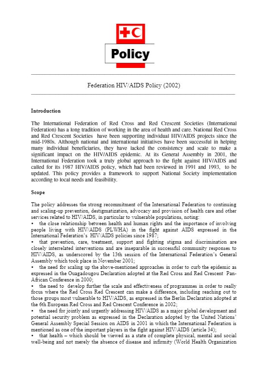 Federation HIV/AIDS Policy (2002) - HIV