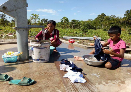 3 shallow tube wells with hand pump was in stalled in Kratie province in Cambodia in November 2016.