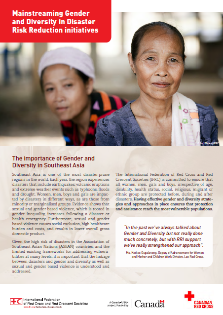 This four-page case study launched on the occasion of the International Women’s Day on 8 March 2017 showcases the importance of Gender and Diversity mainstreaming within Disaster Risk Reduction policies, strategies and programmes, with a focus on South East Asian countries.