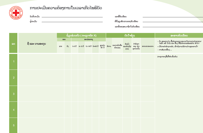Form: Needs Assessment when a Disaster Occurs (in Lao)
