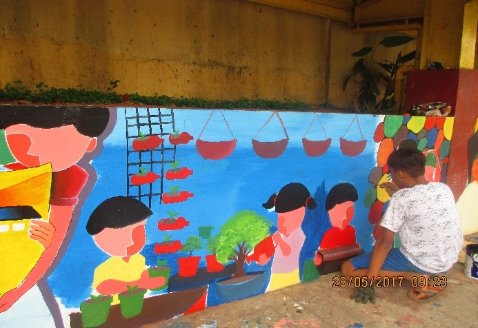 A mural painting in the final round at Batasan Hills National High School