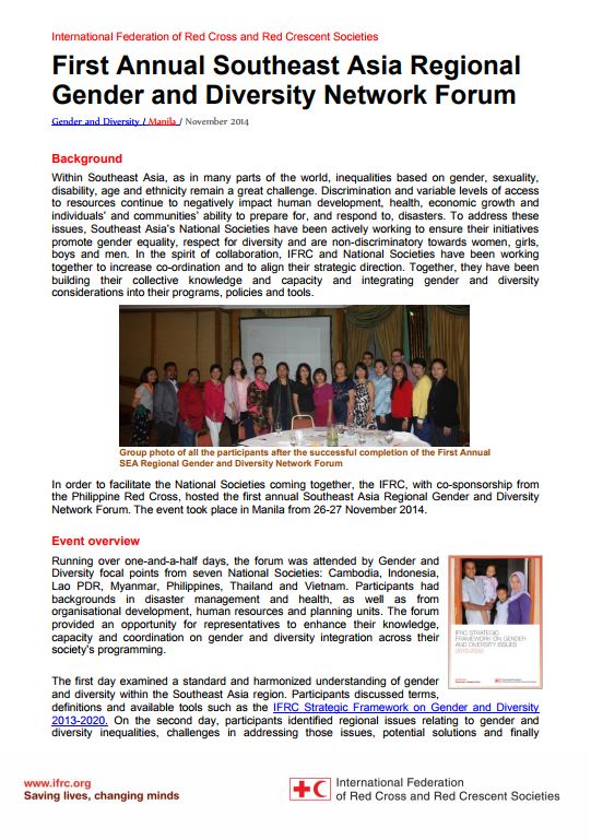 First Southeast Asia Regional Gender and Diversity Network Forum - Nov 2014