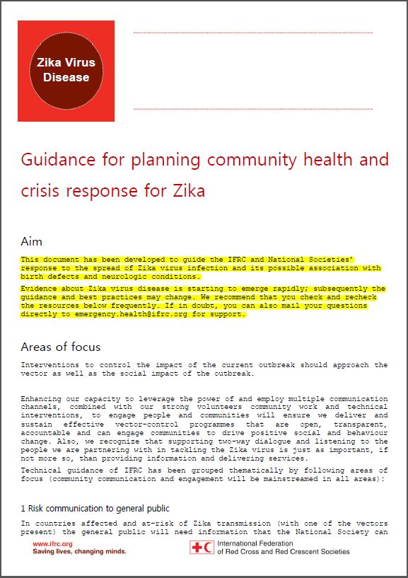 Guidance for planning community health and crisis response for Zika