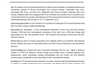 The 18th Annual Southeast Asia Red Cross Red Crescent Leadership Meeting Bangkok Statement